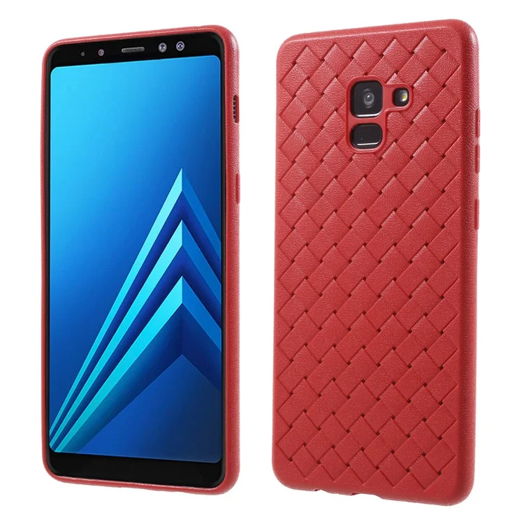Woven Pattern TPU Ultra Thin Phone Back Cover for Samsung Galaxy A8 (2018) - Red
