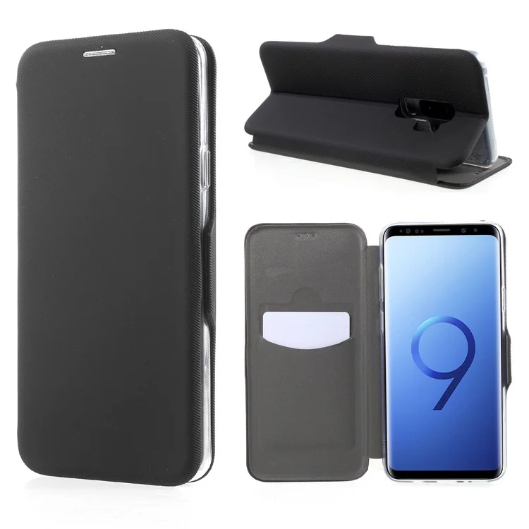 Shell Style Card Holder Stand Leather Case for Samsung Galaxy S9+ G965 - Black