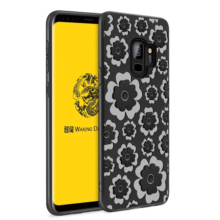 3D Flower Pattern Soft TPU Case for Samsung Galaxy S9 SM-G960 - Black