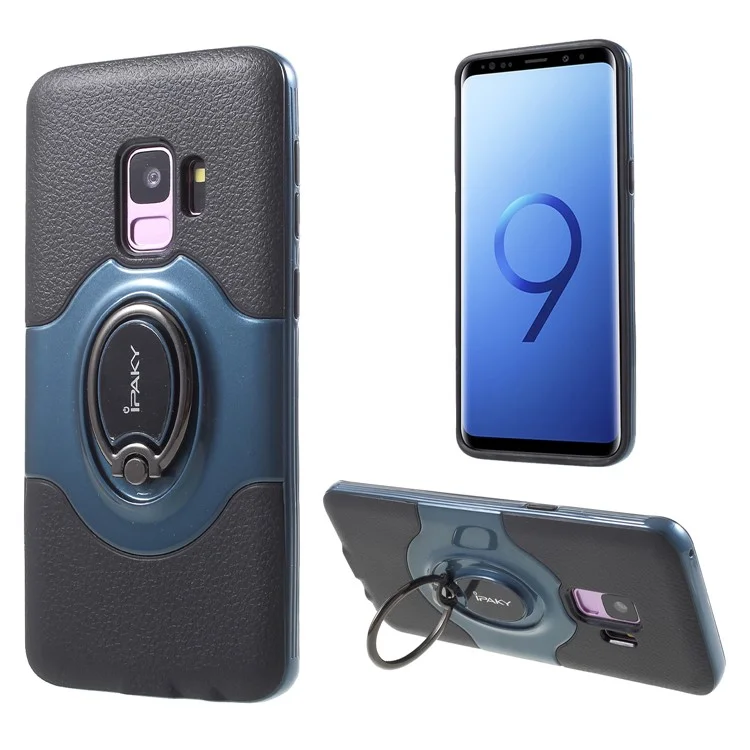 IPAKY PC + TPU Hybrid Case Shell with Ring Holder Stand for Samsung Galaxy S9 G960 - Blue