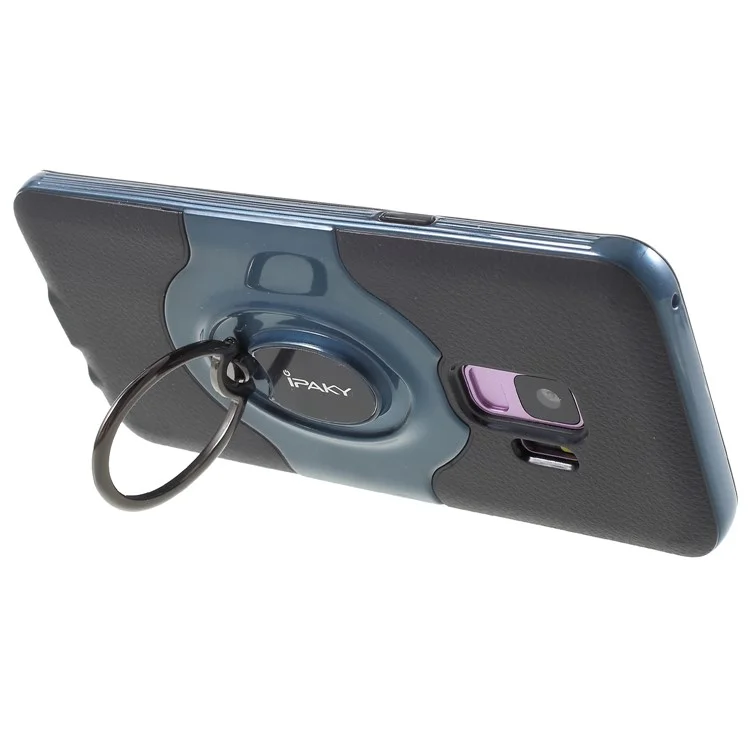 IPAKY PC + TPU Hybrid Case Shell with Ring Holder Stand for Samsung Galaxy S9 G960 - Blue