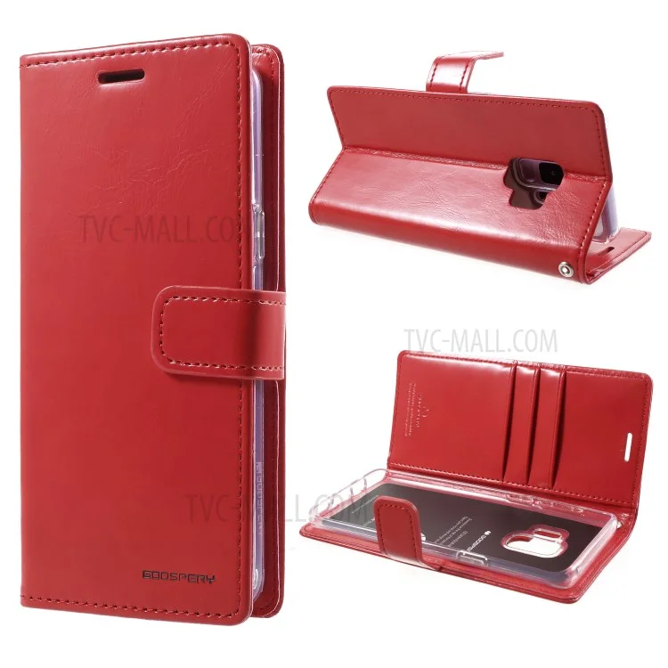MERCURY GOOSPERY Blue Moon Stand Wallet Leather Case for Samsung Galaxy S9 SM-G960 - Red