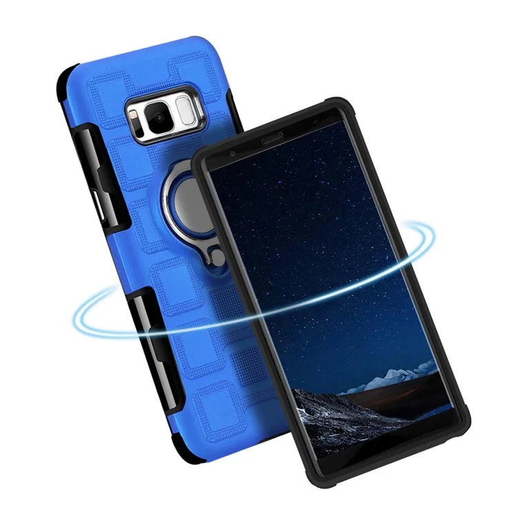 Geometric Pattern Magnetic Car Mount Ring Holder TPU PC Hybrid Cell Phone Case with Belt Clip for Samsung Galaxy S8 Plus SM-G955 - Baby Blue