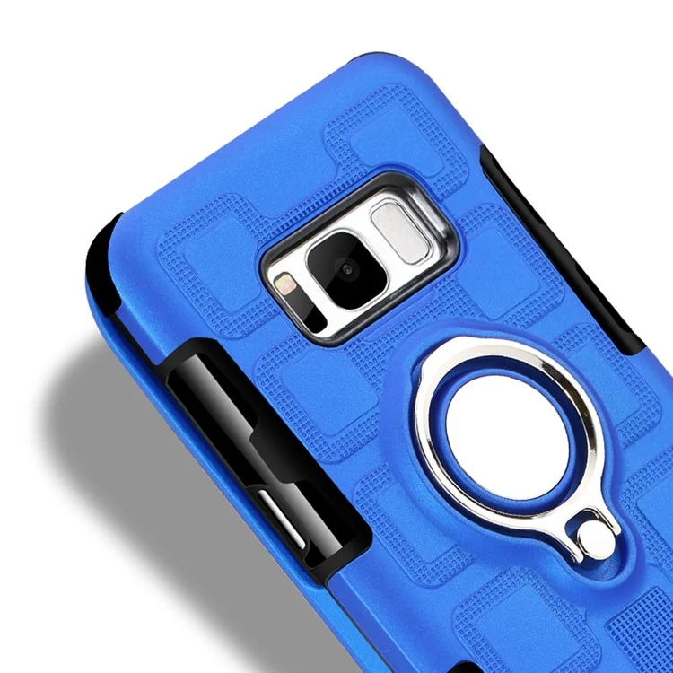 Geometric Pattern Magnetic Car Mount Ring Holder TPU PC Hybrid Cell Phone Case with Belt Clip for Samsung Galaxy S8 Plus SM-G955 - Baby Blue