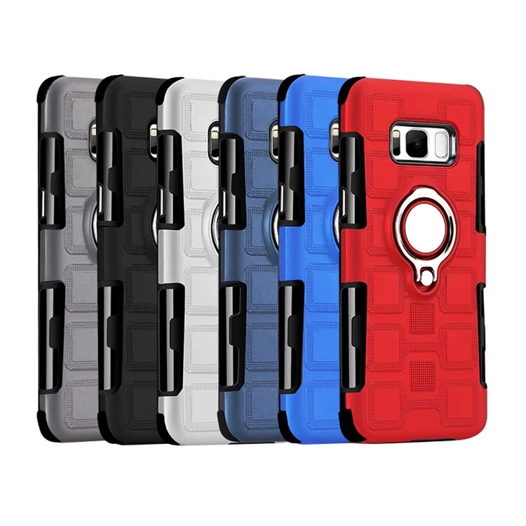 Geometric Pattern Magnetic Car Mount Ring Holder TPU PC Hybrid Cell Phone Case with Belt Clip for Samsung Galaxy S8 Plus SM-G955 - Baby Blue