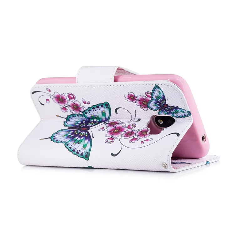 Pattern Printing Wallet Leather Cover with Stand for Samsung Galaxy J2 Pro 2018 - Butterflies and Flower