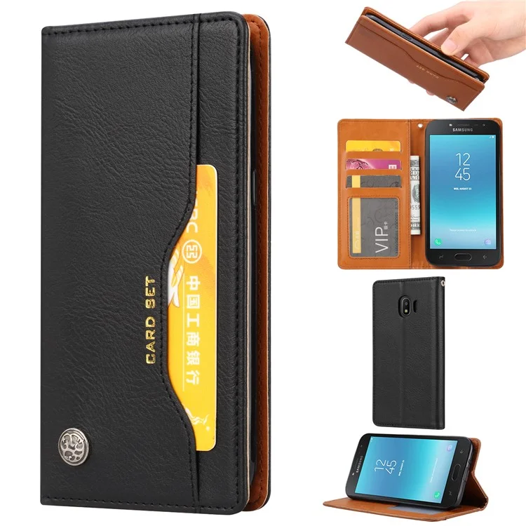 Auto-absorbed Leather Wallet Flip Case for Samsung Galaxy J2 Pro 2018 - Black