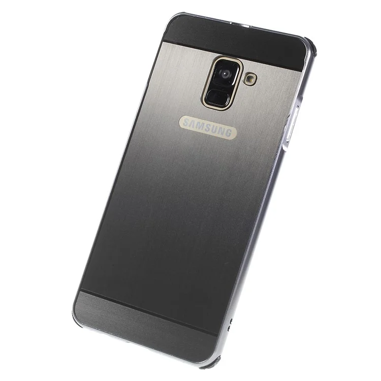 Electroplated Metal Bumper + Brushed PC Back Panel Slide-on Case for Samsung Galaxy A8+ (2018) - Black