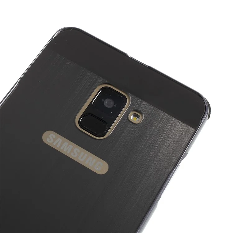 Electroplated Metal Bumper + Brushed PC Back Panel Slide-on Case for Samsung Galaxy A8+ (2018) - Black