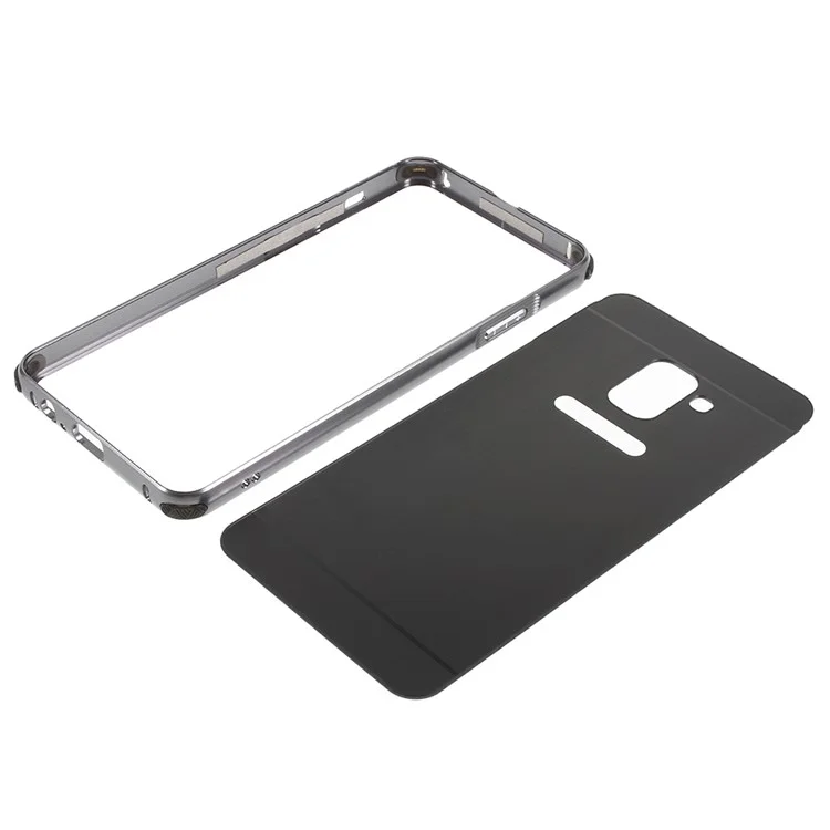 Electroplated Metal Bumper + Brushed PC Back Panel Slide-on Case for Samsung Galaxy A8+ (2018) - Black