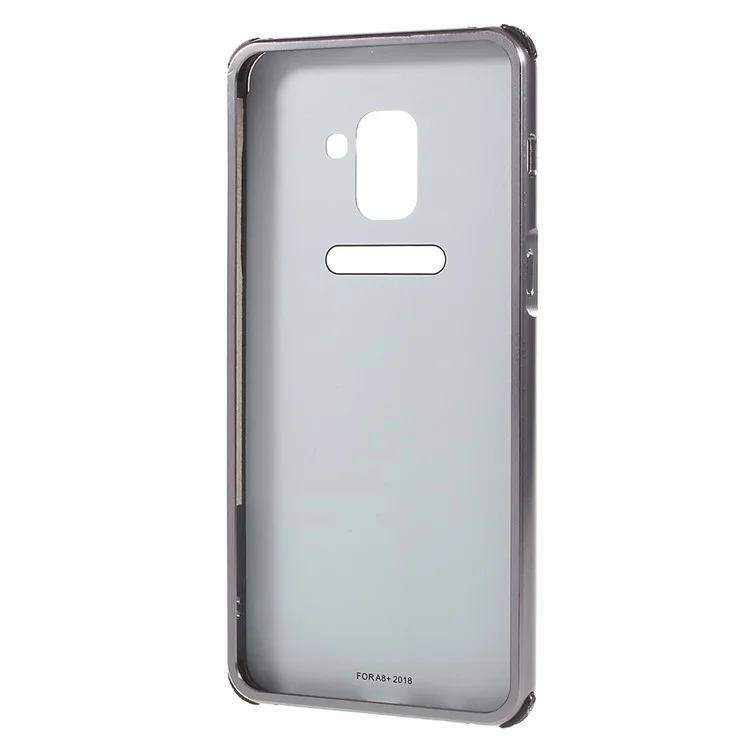 Electroplated Metal Bumper + Brushed PC Back Panel Slide-on Case for Samsung Galaxy A8+ (2018) - Black