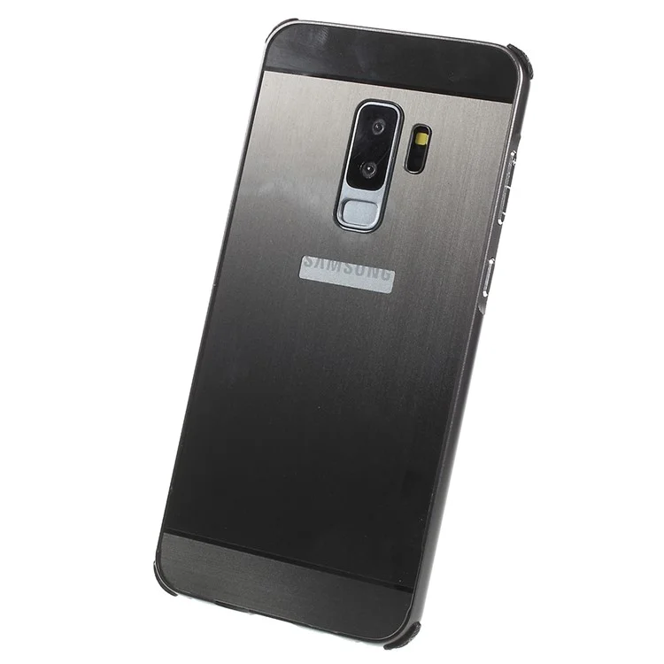 Slide-on Drop-proof Brushed PC Plate + Metal Bumper Hybrid Case for Samsung Galaxy S9+ SM-G965 - Black