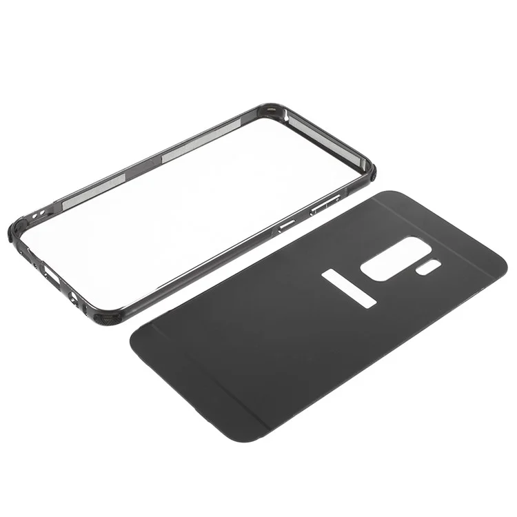 Slide-on Drop-proof Brushed PC Plate + Metal Bumper Hybrid Case for Samsung Galaxy S9+ SM-G965 - Black