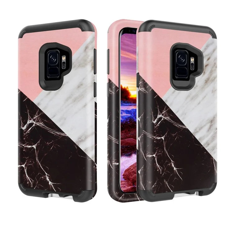 Contrasting Color Marble Pattern 2-in-1 Heavy Duty PC + Silicone Hybrid Shockproof Case for Samsung Galaxy S9 SM-G960 - Black