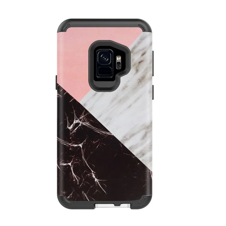Contrasting Color Marble Pattern 2-in-1 Heavy Duty PC + Silicone Hybrid Shockproof Case for Samsung Galaxy S9 SM-G960 - Black