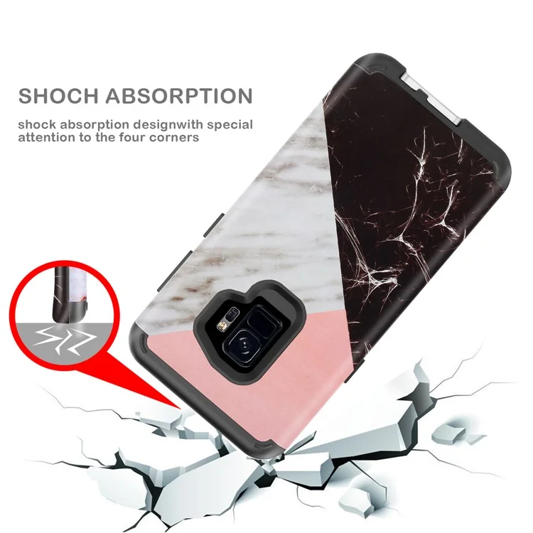 Contrasting Color Marble Pattern 2-in-1 Heavy Duty PC + Silicone Hybrid Shockproof Case for Samsung Galaxy S9 SM-G960 - Black