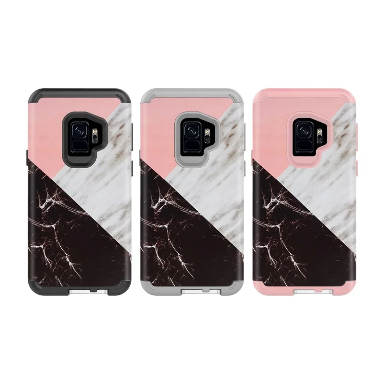 Contrasting Color Marble Pattern 2-in-1 Heavy Duty PC + Silicone Hybrid Shockproof Case for Samsung Galaxy S9 SM-G960 - Black