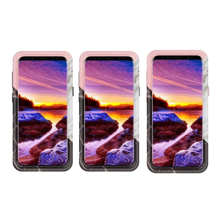 Contrasting Color Marble Pattern 2-in-1 Heavy Duty PC + Silicone Hybrid Shockproof Case for Samsung Galaxy S9 SM-G960 - Black
