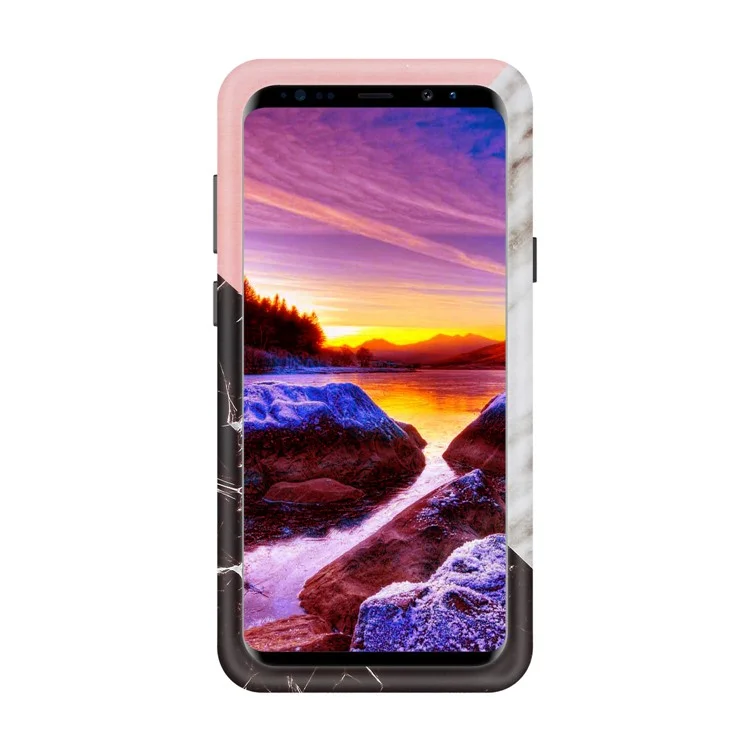 Contrasting Color Marble Pattern 2-in-1 Heavy Duty PC + Silicone Hybrid Shockproof Case for Samsung Galaxy S9 Plus SM-G965 - Black