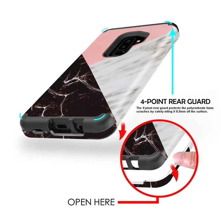 Contrasting Color Marble Pattern 2-in-1 Heavy Duty PC + Silicone Hybrid Shockproof Case for Samsung Galaxy S9 Plus SM-G965 - Black