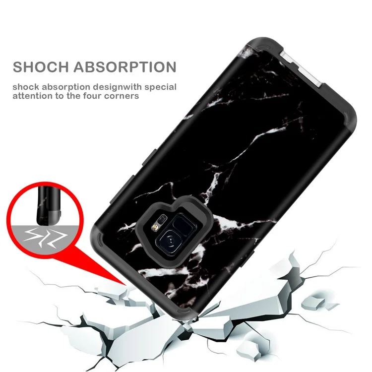 Marble Pattern 2-in-1 Heavy Duty PC + Silicone Hybrid Shockproof Back Cover for Samsung Galaxy S9 SM-G960 - Black