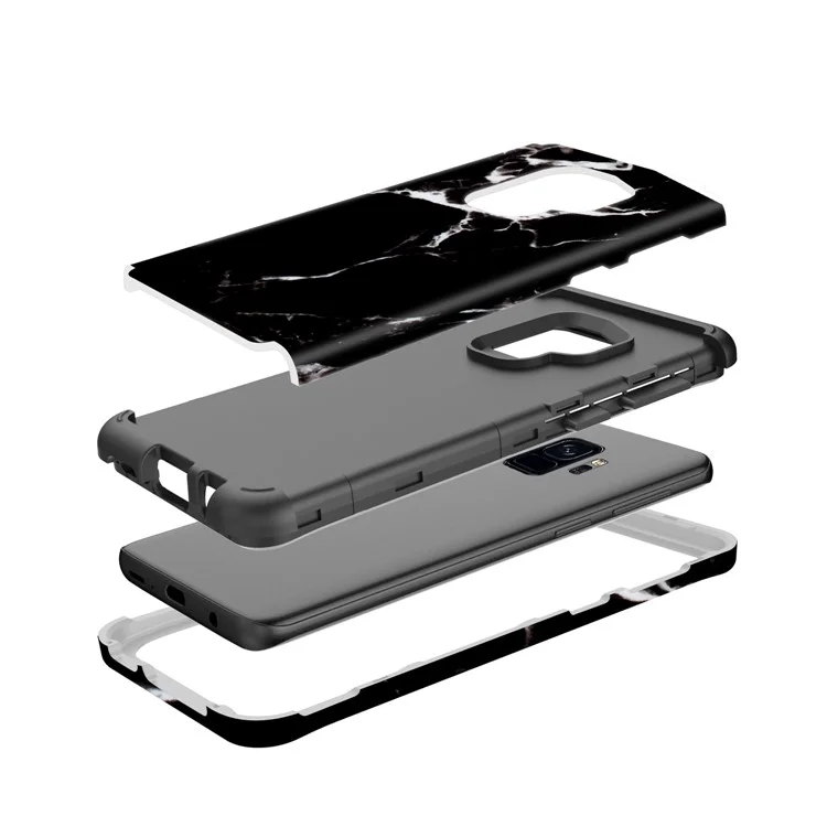Marble Pattern 2-in-1 Heavy Duty PC + Silicone Hybrid Shockproof Back Cover for Samsung Galaxy S9 SM-G960 - Black
