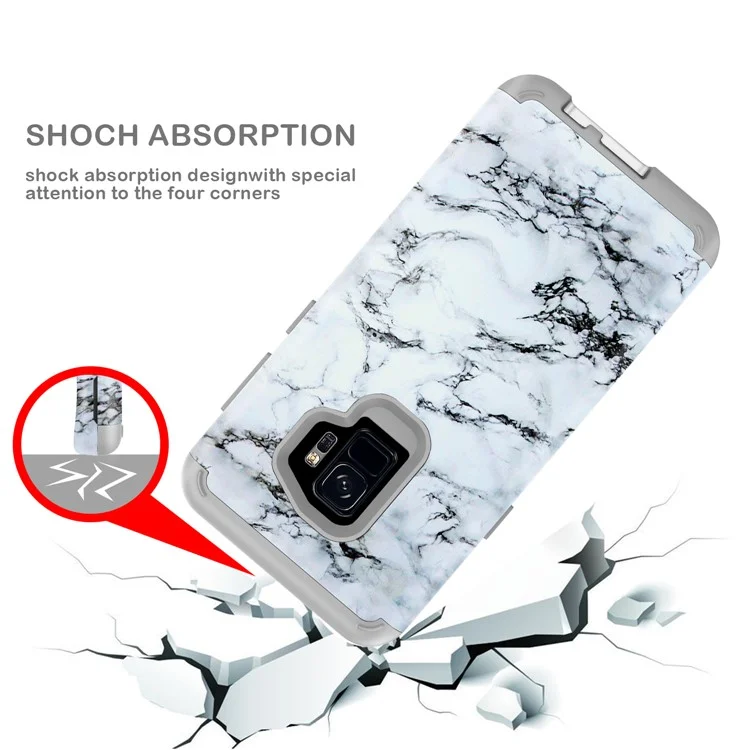 White and Black Marble Pattern 2-in-1 Heavy Duty PC + Silicone Hybrid Shockproof Back Cover for Samsung Galaxy S9 SM-G960