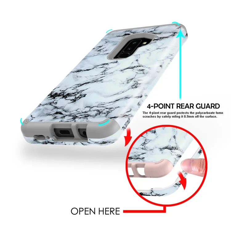 White and Black Marble Pattern 2-in-1 Heavy Duty PC + Silicone Hybrid Shockproof Back Cover for Samsung Galaxy S9 Plus SM-G965