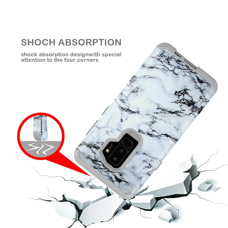 White and Black Marble Pattern 2-in-1 Heavy Duty PC + Silicone Hybrid Shockproof Back Cover for Samsung Galaxy S9 Plus SM-G965