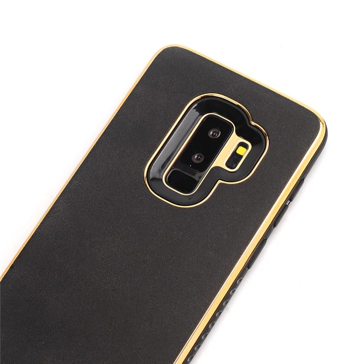 Crazy Horse Texture PU Leather Coated Plated TPU Case for Samsung Galaxy S9+ G965 - Black