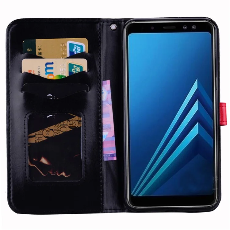 Flash Powder Pretty Girl's Back Leather Wallet Case for Samsung Galaxy A8 (2018) - Black
