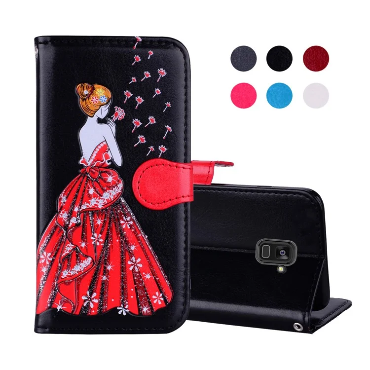 Flash Powder Pretty Girl's Back Leather Stand Wallet Case for Samsung Galaxy A8+ (2018) - Black