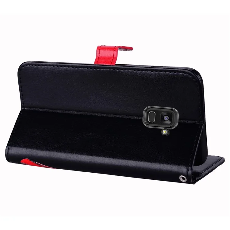 Flash Powder Pretty Girl's Back Leather Stand Wallet Case for Samsung Galaxy A8+ (2018) - Black