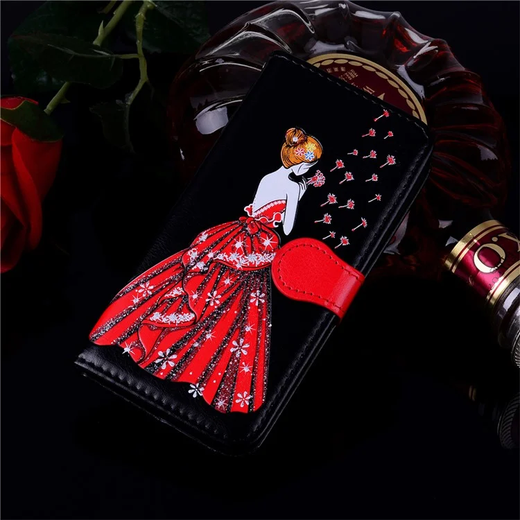 Flash Powder Pretty Girl's Back Leather Stand Wallet Case for Samsung Galaxy A8+ (2018) - Black