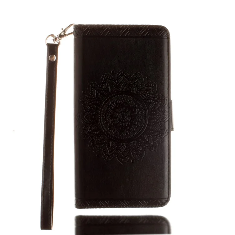 Imprint Mandala Flower Stand Wallet Leather Case for Samsung Galaxy S9 SM-G960 - Black