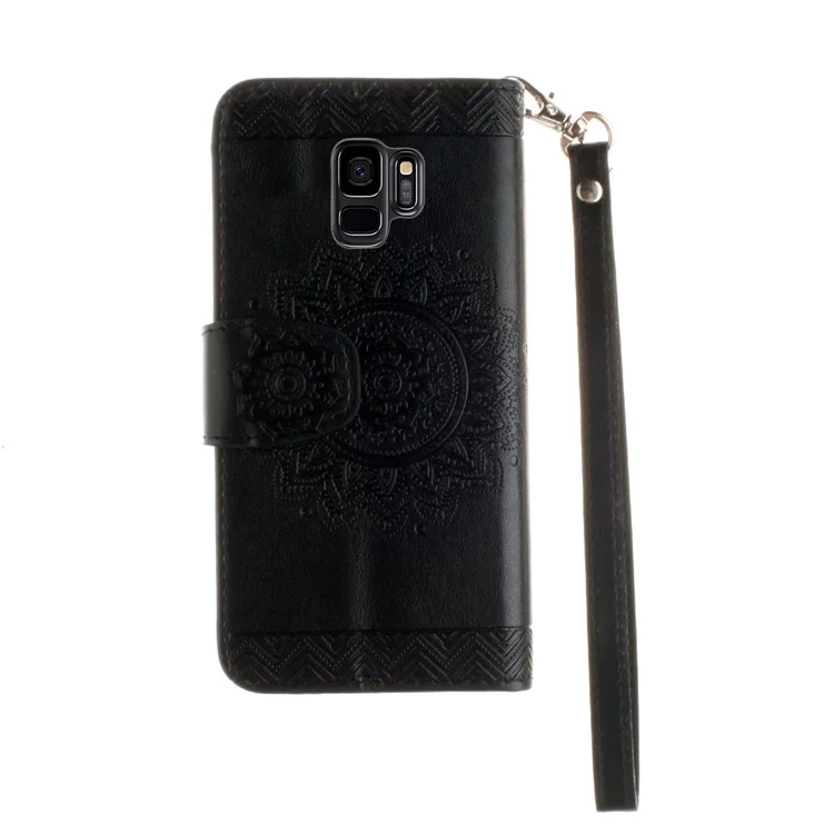 Imprint Mandala Flower Stand Wallet Leather Case for Samsung Galaxy S9 SM-G960 - Black