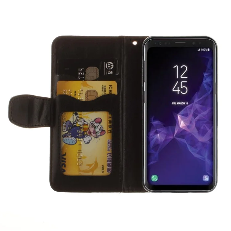 Imprint Mandala Flower Stand Wallet Leather Case for Samsung Galaxy S9 SM-G960 - Black