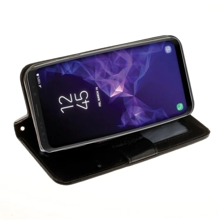 Imprint Mandala Flower Stand Wallet Leather Case for Samsung Galaxy S9 SM-G960 - Black