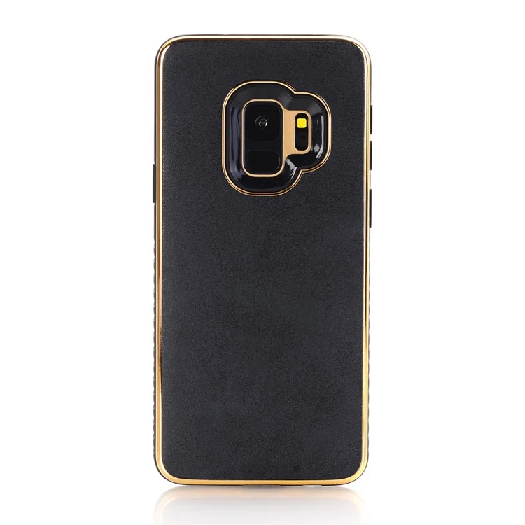 For Samsung Galaxy S9 G960 Crazy Horse Texture PU Leather Coated Plated TPU Phone Case - Black