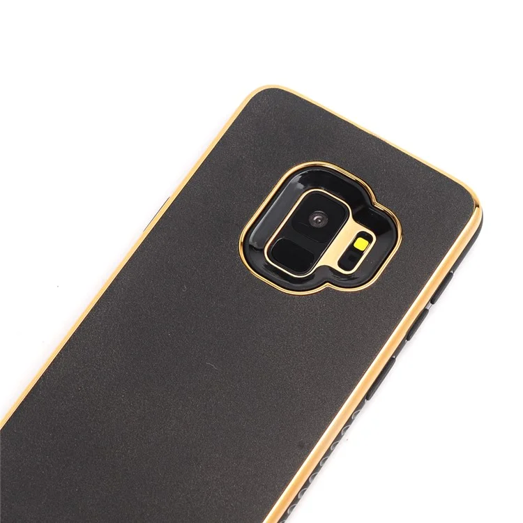 For Samsung Galaxy S9 G960 Crazy Horse Texture PU Leather Coated Plated TPU Phone Case - Black