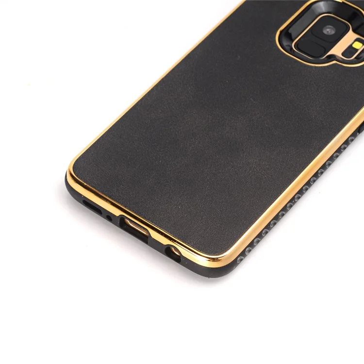 For Samsung Galaxy S9 G960 Crazy Horse Texture PU Leather Coated Plated TPU Phone Case - Black