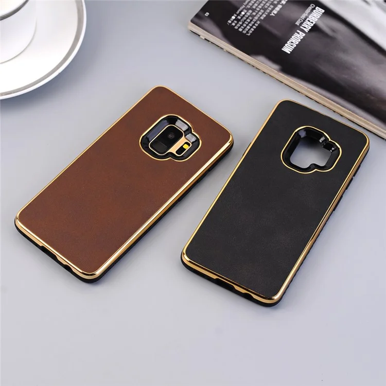 For Samsung Galaxy S9 G960 Crazy Horse Texture PU Leather Coated Plated TPU Phone Case - Black