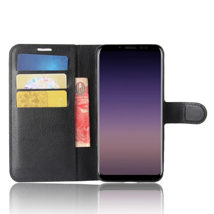 100Pcs/Set Litchi Grain Wallet Stand Leather Case for Samsung Galaxy A8 (2018) - Black