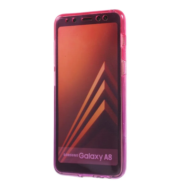 Gradient Color Touchable Front + Back 2-Piece TPU Case for Samsung Galaxy A8 (2018) - Rose / Purple