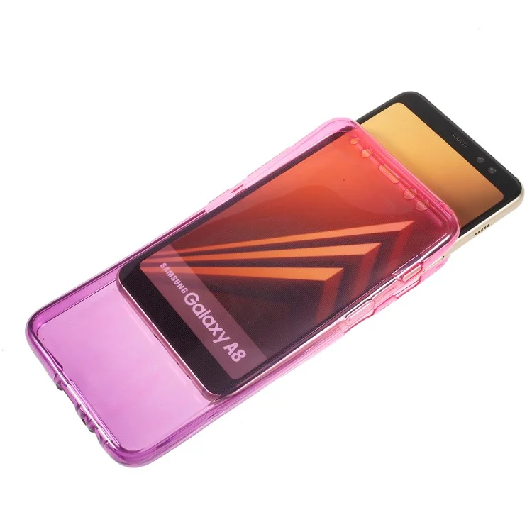 Gradient Color Touchable Front + Back 2-Piece TPU Case for Samsung Galaxy A8 (2018) - Rose / Purple