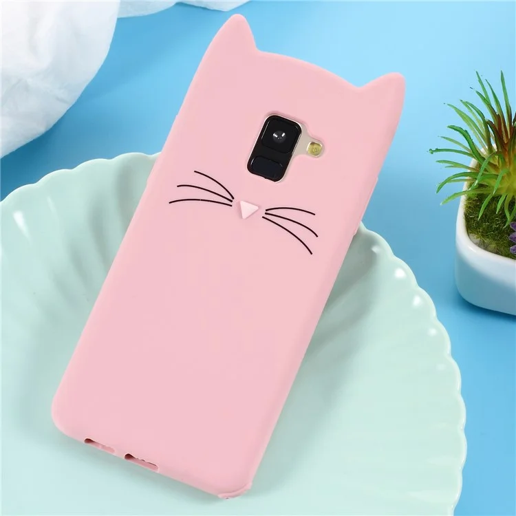 3D Mustache Cat Silicone Mobile Cover for Samsung Galaxy A8 (2018) - Pink