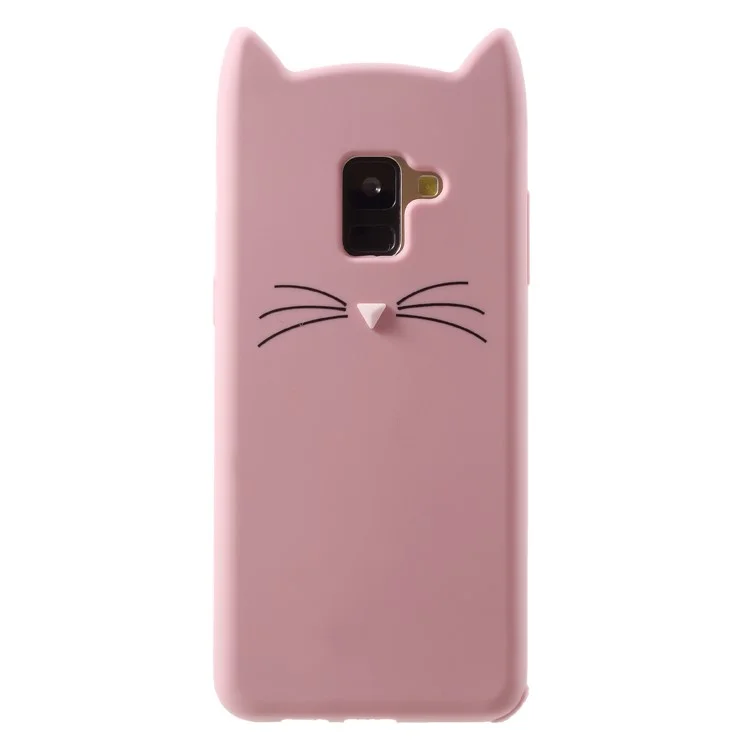 3D Mustache Cat Silicone Mobile Cover for Samsung Galaxy A8 (2018) - Pink