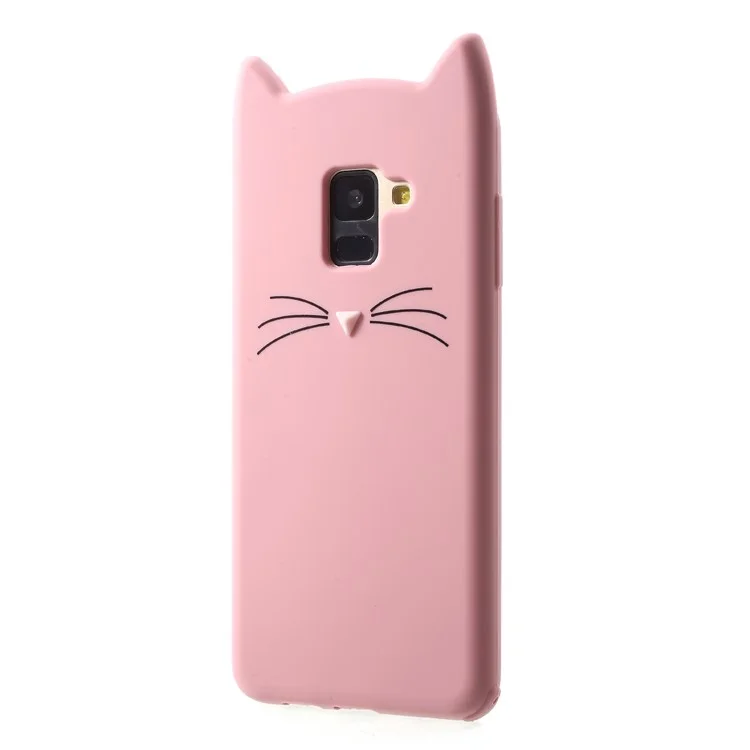 3D Mustache Cat Silicone Mobile Cover for Samsung Galaxy A8 (2018) - Pink