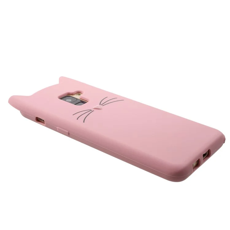 3D Mustache Cat Silicone Mobile Cover for Samsung Galaxy A8 (2018) - Pink
