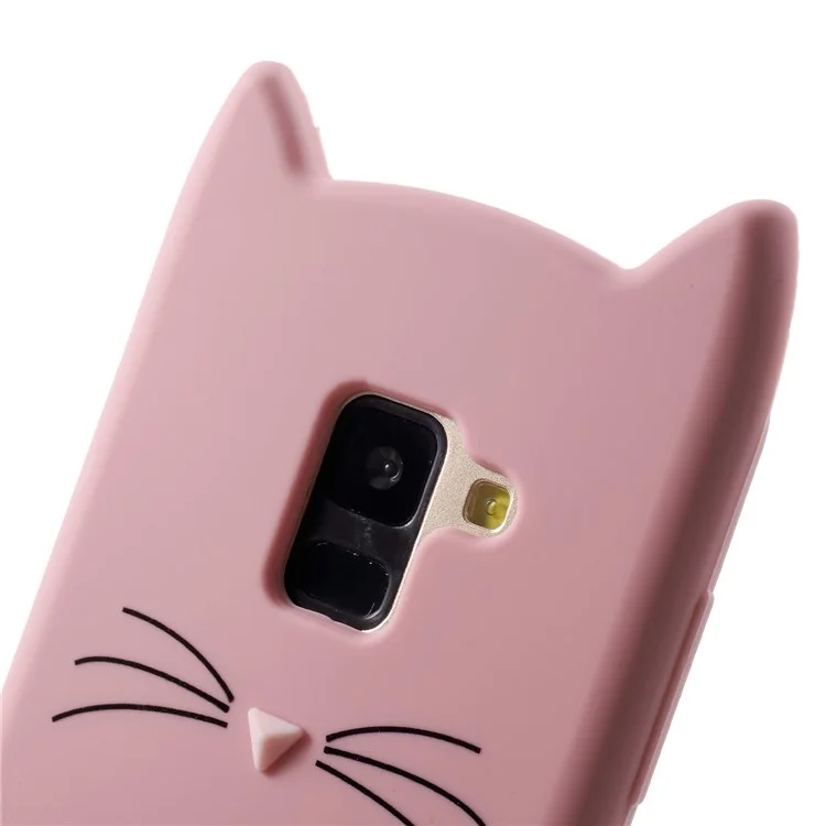 3D Mustache Cat Silicone Mobile Cover for Samsung Galaxy A8 (2018) - Pink